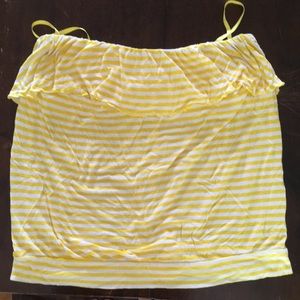 Yellow and white striped tube top